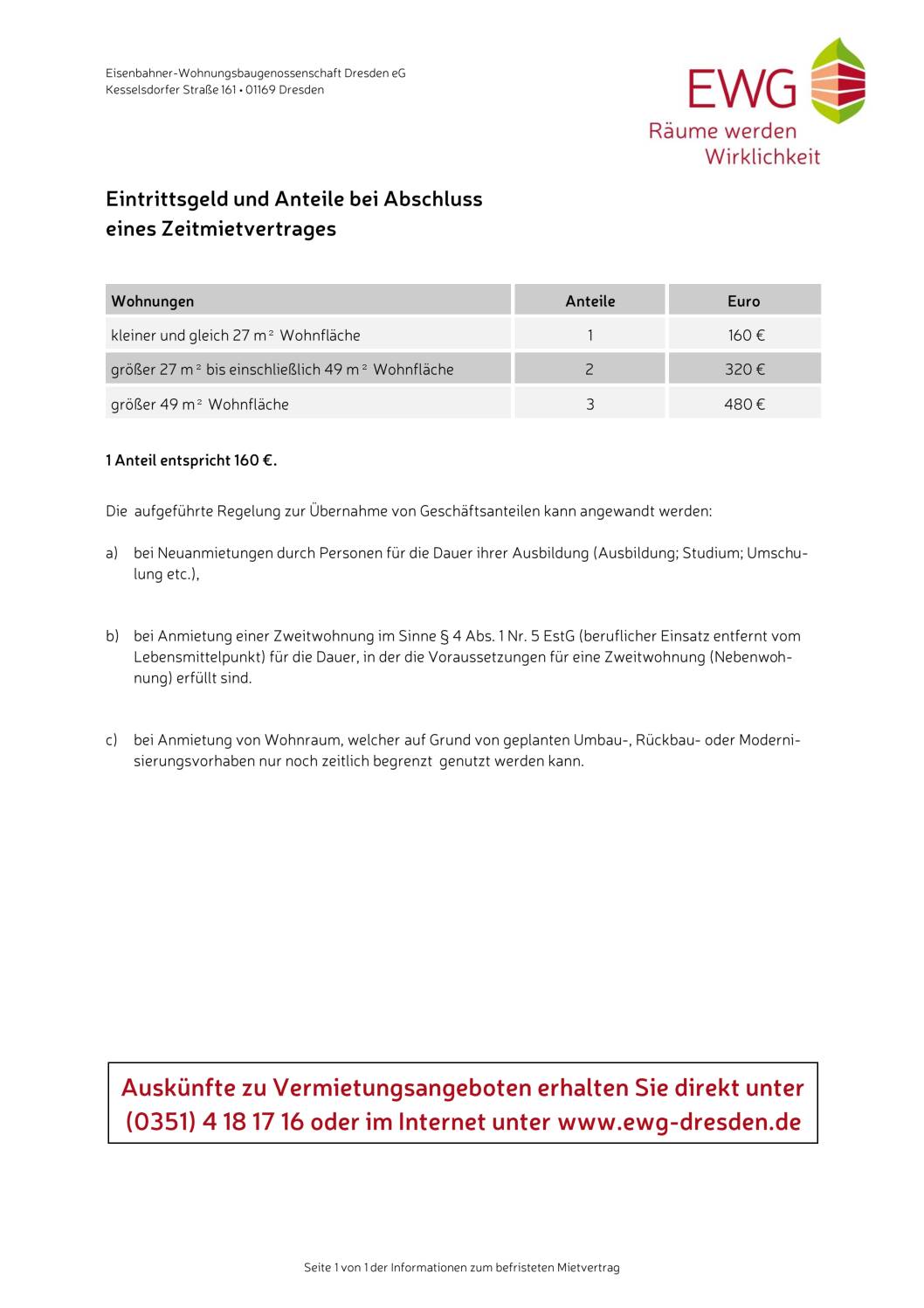 Anteile Zeitmietvertrag