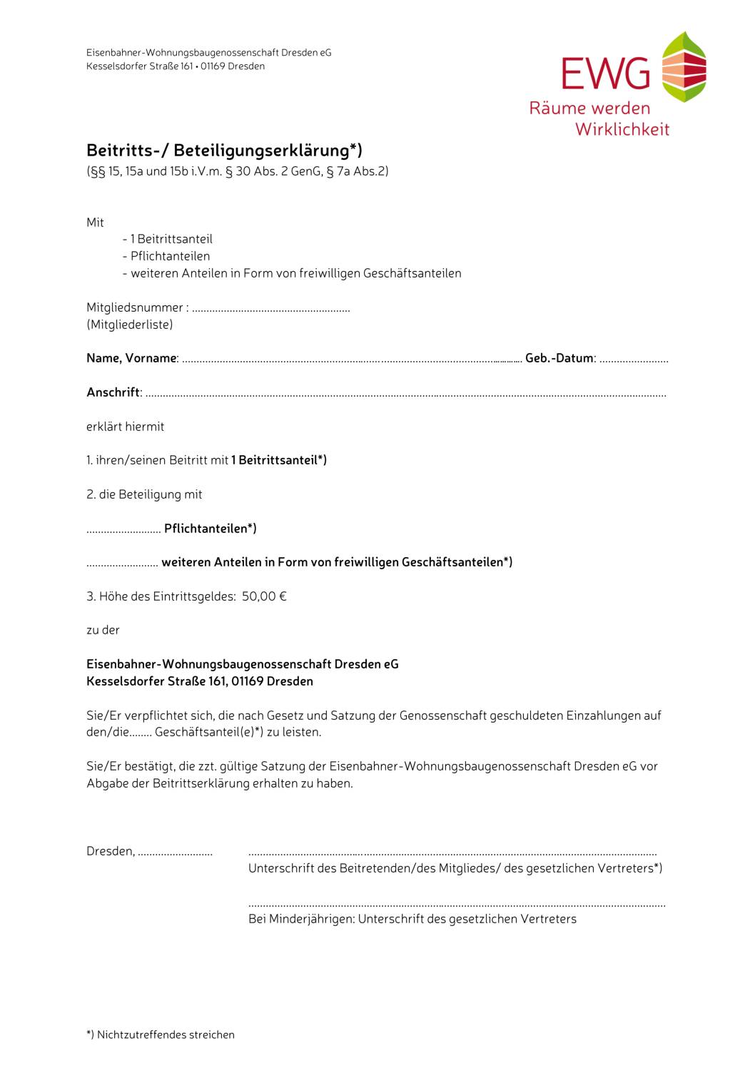 Beitritts- / Beteiligungserklärung mit Einwilligung gemäß Art. 6 EU-DSGVO