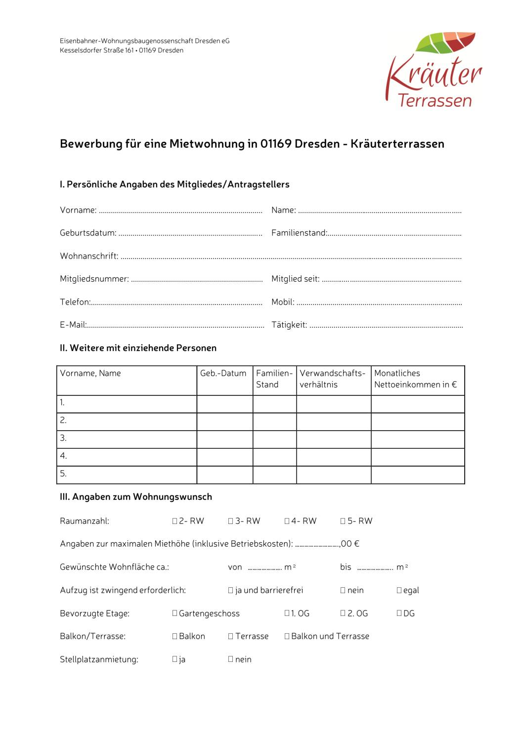 Bewerbungsbogen | Kräuterterrassen